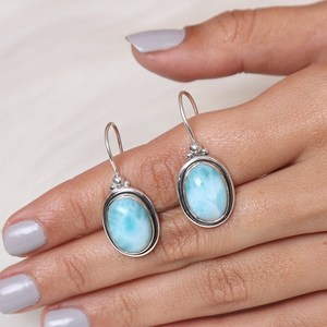 Pendientes Larimar bonitos de Plata de Ley 925 para mujer, pendientes de gota de joyería fina, regalo perfecto para esposas o niñas - Product Image 2
