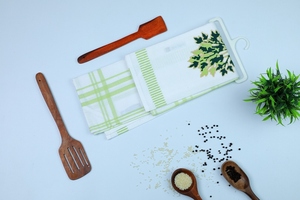 Ensemble de 2 serviettes de cuisine jetables en coton motif carotte avec carreaux - Product Image 3