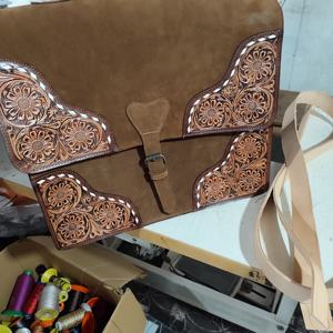 New Arrival 2025 Bohemian Autumn Floral Hand Tooling Designer Real Leather <b>Briefcase</b> Tote Bag High Quality Best Price - Product Image 4