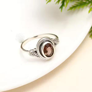925 Sterling Silver Smokey <b>Quartz</b> Leaf Band <b>Ring</b> with Diamond Women's Engagement Bezel Setting Jewelry for Wedding Engagement - Product Image 4