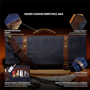 Leather Canvas Smell Proof Foldable Comfortable Knife Roll Professional Chef <b>Storage</b> <b>Carrier</b> Durable Kitchen Tool Organizer - Product Image 6
