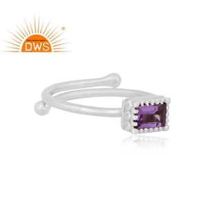 Meilleures ventes de bijoux en argent sterling avec améthyste naturelle, pierres précieuses, design rectangulaire, bague empilable, fabricant - Product Image 3