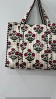 Sac fourre-tout réversible en coton matelassé imprimé à la main, grand format, écologique, tendance, ouvert, robuste, pour les courses, toutes saisons