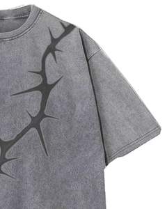 Camiseta Unisex Extra Grande de Algodón Gris Lavado con Estampado Abstracto de Espinas, Estilo Vintage con Lavado Ácido, Hombros Caídos, Estilo Urbano Informal - Product Image 2