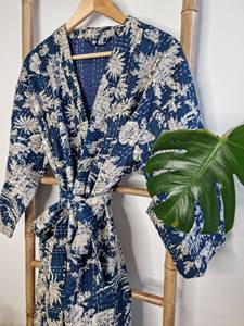 Handmade Ultimate Stylish Bathrobe Western Kantha Kimono Casual Wearing Stylish <b>Dress</b> Custom Blue Color Jacket Coat <b>Dresses</b> Sets - Product Image 3