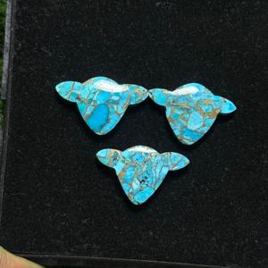 AAA + คุณภาพสูงพลอยธรรมชาติสีฟ้าทองแดงเทอร์ควอยซ์ทรงหน้าวัวอัญมณีหลวมขนาดที่กำหนดเองเครื่องประดับทำ - Product Image 3