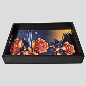 Bandeja DE SERVICIO DE MADERA rectangular moderna hecha a mano bandeja de comida recubierta de esmalte decorativo para el hogar - Product Image 3