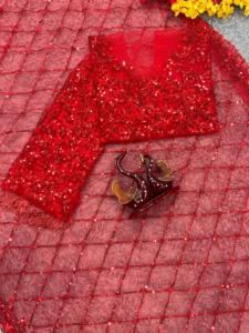 Sari rojo de estilo Bollywood de red suave para fiesta, boda india, ropa especial para festivales, Sari exclusivo étnico con blusa elegante para mujer - Product Image 2