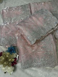 Bollywood Indien Designer Showstopper Satin organza Rose Sari Dernier exclusif Premium Qualité Ethnique Mariage StunningLook Femmes - Product Image 4