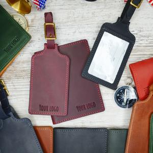 Etiqueta de equipaje de cuero hecha a mano, etiqueta de nombre con monograma marrón Premium, el mejor regalo de viaje personalizado - Product Image 5