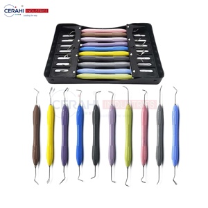 Juego de instrumentos quirúrgicos dentales de relleno compuesto de 10 piezas Manual Clase I con mango de silicona y casete de esterilización CE - Product Image 3