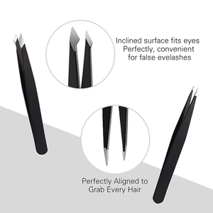 Pinzas de pestañas de acero inoxidable con puntas rectas curvas y puntiagudas Juegos de pinzas de alta calidad - Product Image 3