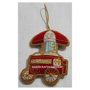 Hermoso bordado Zari adornos colgantes de Navidad forma de ruedas doradas diseño único utilizado para la decoración del árbol de Navidad - Product Image 1