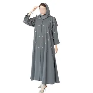 Haute qualité quantité minimale de commande bas couleur unie nouveauté Style dames Abaya à manches longues robe musulmane broderie femmes Abaya à vendre