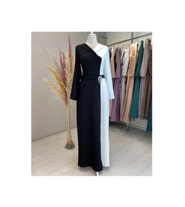 Robe de soirée en satin avec perles et paillettes Cape détaillée brodée sur le devant Abaya robe islamique modeste - Product Image 6