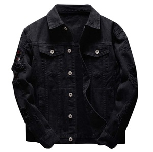 แจ็กเก็ตผ้ายีนส์ไซส์ใหญ่ของผู้ชายสไตล์ลำลองเสื้อยีนส์สีดำทึบระบายอากาศสไตล์ใหม่ - Product Image 1