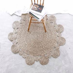 Tapis rond en osier tissé à la main en jonc de mer du Vietnam - Product Image 3