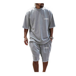 2025 hommes deux pièces athlétique survêtement à manches courtes décontracté sport personnalisé T-Shirt & Shorts ensembles hommes T-Shirts - Product Image 1