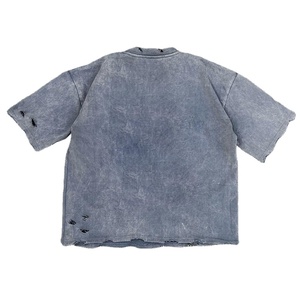 T-shirt délavé à l'acide pour homme T-shirts délavés vintage surdimensionnés à l'ourlet déchiré 2025 100% coton Vêtements décontractés personnalisés Épaule tombante - Product Image 4