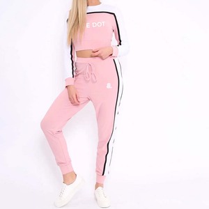 Conjunto de chándal de invierno transpirable 100% algodón pesado (340g) Para Mujer al por mayor personalizado Color Block cuello redondo cintura elástica - Product Image 1