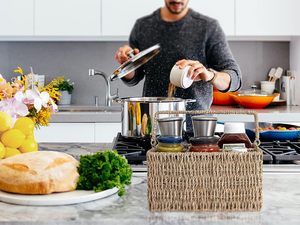 Organisateur de couverts en jonc de mer tissé à la main impressionnant: porte-couverts pour comptoir avec poignée pratique - Product Image 2