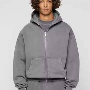 OEM Choix populaire Sweats à capuche unisexes surdimensionnés à épaules tombantes, décoloration, décoloration, lavage à l'acide, sweat à capuche zippé pour hommes personnalisé - Product Image 5