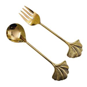 Gold Brass Reindeer Design <b>Handle</b> Decorative Luxury Restaurant Tableware Salad Server Hammered Brass Salad Servers - Product Image 3