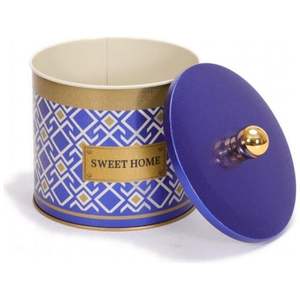 1.7L Blue Background Geometric Lines Seamless Pattern Design <b>Metal</b> round Food Storage <b>Container</b> 140x125mm Knob Handle - Product Image 4