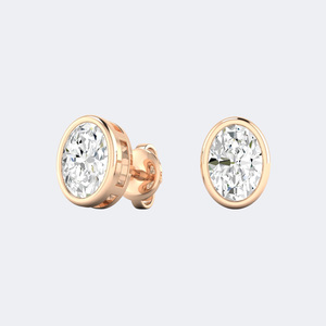 Pendientes de Diamantes Ovalados de 1.00CTW con Engaste de Bisel, Oro de 14k, Diamantes Cultivados en Laboratorio, Color D, Joyería Minimalista Solitaria para Mujer, Par - Product Image 4