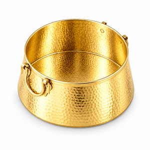 Cuenco de pedicura redondo de cobre martillado dorado con asas para spa de pies - Product Image 1