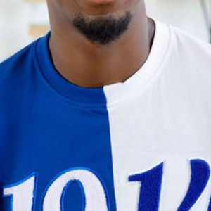 T-shirt Sigma en chenille bleu et blanc, broderie en coton, vêtements de fraternité grecque, élégant t-shirt pour homme Sigma, mi-1914 - Product Image 4