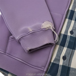 डिजाइनर कस्टम पुरुषों की हुडी जैकेट प्लाड शर्ट वाली मोटी ऊन विंटेज जिपर हुडी एसिड वॉश ज़िप अप स्वेटशर्ट - Product Image 3