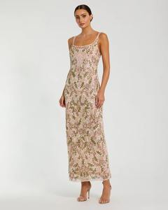 เดรสปาร์ตี้ยาวถึงเข่าทรงสี่เหลี่ยมประดับด้วยพรมสีแดงแขนกุดคอทรงเอสีฟ้าแนววินเทจสีเงิน - Product Image 6