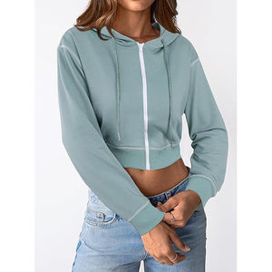 Sweat à capuche pour femme, tendance, sexy, court, à capuche, en coton, manches longues, streetwear chic, décontracté - Product Image 2