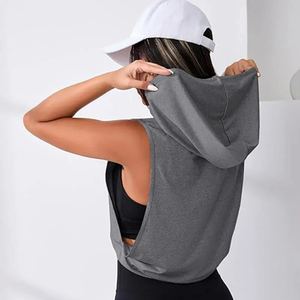 Crop <b>top</b> Sleeveless Hoodie Custom Workout <b>Top</b> <b>Women's</b> Sleeveless Hoodies <b>Women's</b> Sweatshirt Sleeveless Hoodies <b>Women</b> - Product Image 4