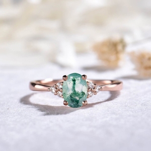 18kt Yellow Gold <b>Ring</b> <b>Moss</b> <b>Agate</b> Luxury New Design Solid Gold Fine Jewelry <b>Rings</b> With Real Diamonds <b>Ring</b> - Product Image 2