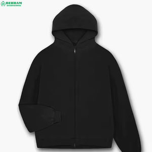 Sweat à capuche unisexe 100 % coton molletonné/éponge française avec fermeture éclair, coupe classique, séchage rapide, respirant, OEM, teint uni, hiver - Product Image 1