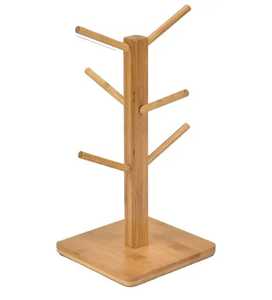 Porte-tasse en bois écologique de luxe pour la cuisine et la maison avec 6 crochets, support organisateur de tasses à café - Product Image 3