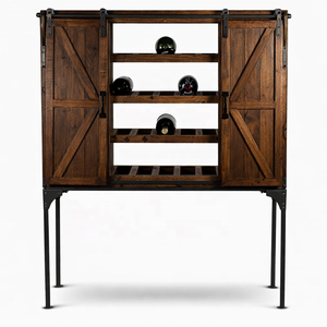 Industrial Mango Wood Wine <b>Cabinet</b> | <b>Rustic</b> Bar Restaurant Furniture | Metal Frame Barn Door Storage <b>Cabinet</b> Antique Akku Art - Product Image 1