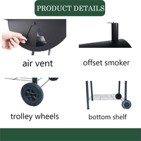 Barbecue au charbon de bois portable en acier moderne avec grande surface de cuisson, fumoir offset pour viande, idéal pour les fêtes en extérieur et les jardins