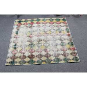 Tapis d'appoint vintage 3,7x4,1 pi (114x125 cm), tapis turc vert Ikat - Product Image 3