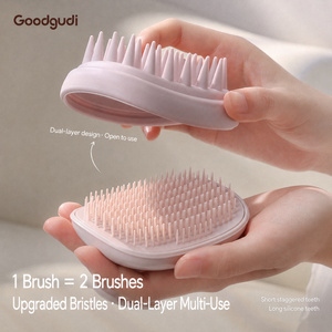 Brosse <span class=keywords><strong>de</strong></span> massage du cuir chevelu en silicone double face 2-en-1 avec poils longs et courts pour le lavage des cheveux et les soins des cheveux mouillés - Product Image 2