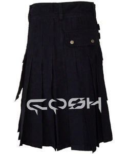 พรีเมี่ยมสีดำยูทิลิตี้ Kilt ผ้าฝ้ายทนทานมีกระเป๋า | ชุดทำงานแบบสก็อตที่ทันสมัยสำหรับการเดินป่าและกิจกรรม - Product Image 3