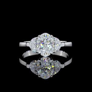 Bague de fiançailles en or blanc 14 carats, 1,53 carats, forme ovale, trois pierres, bijoux de luxe faits à la main, diamant de mariée - Product Image 3