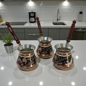Three-Piece Copper Enamelled Square Coffee Pot Set for Tea and <b>Drinkware</b> Composed of Glass Ceramic <b>Plastic</b> Metal - Product Image 3