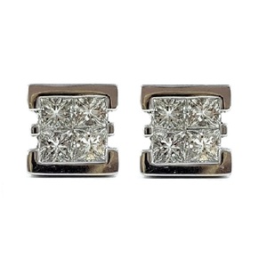 Boucles d'oreilles clous modernes en or blanc massif 18 carats de haute qualité avec logo personnalisé, forme coussin, diamants véritables, tendance, pour femme, idéales pour les soirées - Product Image 1