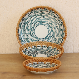 Classique Mini porcelaine assiette organisateur tissé à la main rotin naturel vietnamien osier artisanat personnalisable Dessert gâteau stockage - Product Image 3