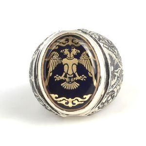 Bague pour homme en argent sterling 925 avec pierre d'ambre pressée, motif aigle Seljuk anatolien incrusté, sertissage clos, pour usage quotidien, turquoise - Product Image 4
