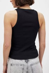 Camiseta sin mangas de punto de algodón personalizada al por mayor, camiseta sin mangas básica informal sin mangas con cuello redondo, camisetas sin mangas de punto acanalado blanco para mujer - Product Image 5