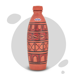 Botella de agua de terracota tradicional con patrón grabado y tapón redondo-Botella de arcilla natural para almacenamiento de agua fría - Product Image 3